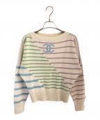 CHANELシャネル）の古着「ココマークボーダードルマンスリーブオーバーニット」｜マルチカラー