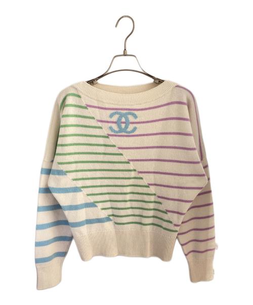 CHANEL（シャネル）CHANEL (シャネル) ココマークボーダードルマンスリーブオーバーニット マルチカラー サイズ:36の古着・服飾アイテム