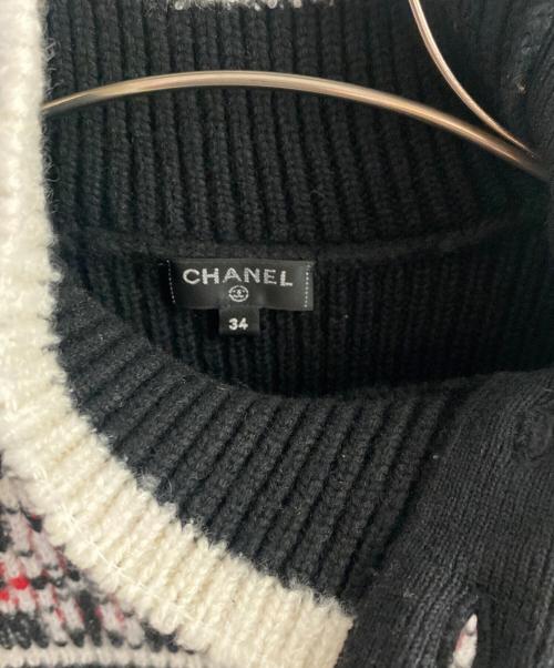 CHANEL（シャネル）CHANEL (シャネル) ニットワンピース ブラック×レッド サイズ:34の古着・服飾アイテム