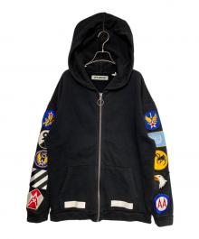 OFFWHITE（オフホワイト）の古着「バイアスロゴワッペンジップパーカー」｜ブラック