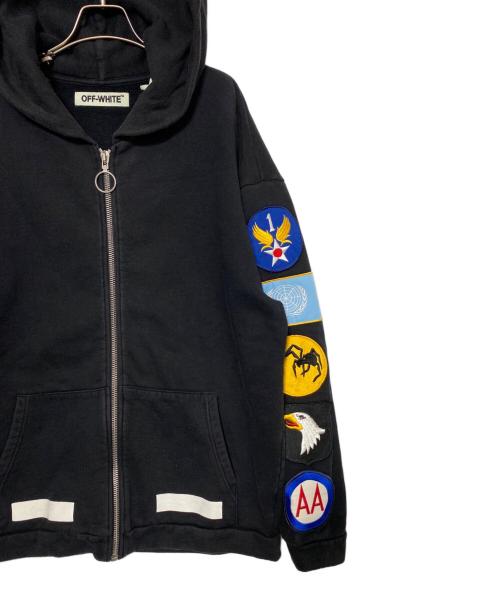 OFFWHITE（オフホワイト）OFFWHITE (オフホワイト) バイアスロゴワッペンジップパーカー ブラック サイズ:XSの古着・服飾アイテム