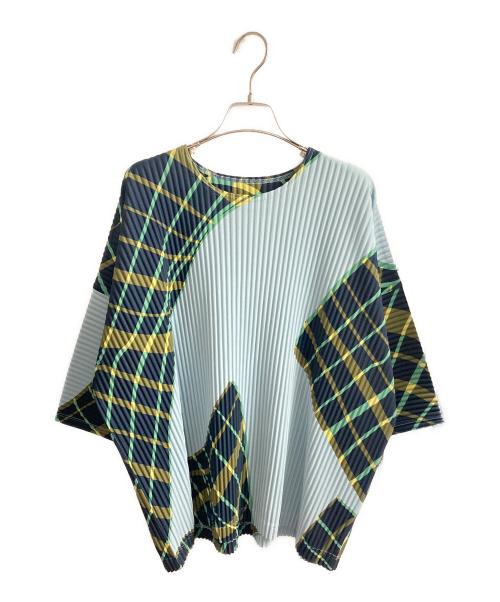 HOMME PLISSE ISSEY MIYAKE（オム プリッセ イッセイ ミヤケ）HOMME PLISSE ISSEY MIYAKE (オム プリッセ イッセイ ミヤケ) WINDSWEPT PLAID ブルー×ネイビー サイズ:2の古着・服飾アイテム
