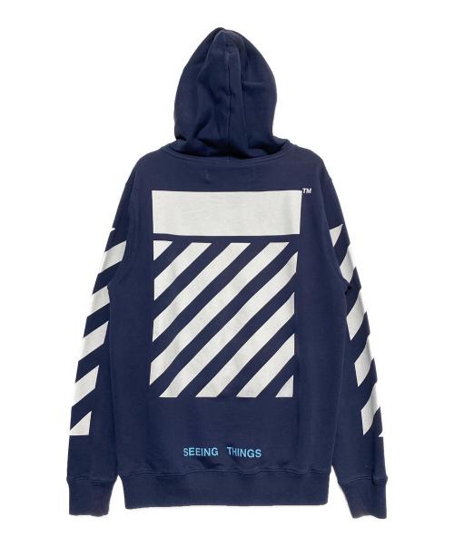 OFFWHITE（オフホワイト）OFFWHITE (オフホワイト) バイアスロゴプリントパーカー ブルー サイズ:Sの古着・服飾アイテム