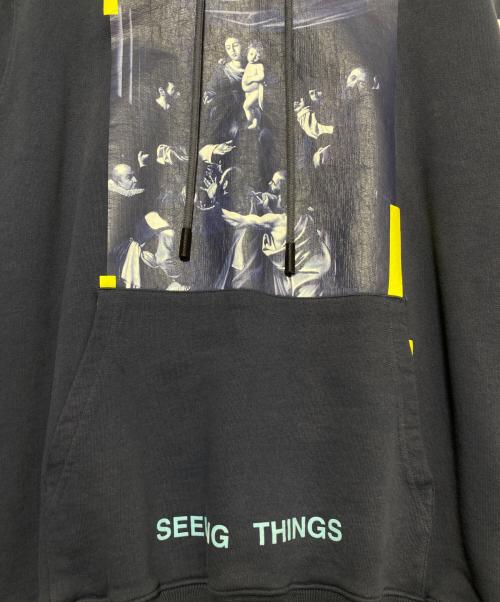 OFFWHITE（オフホワイト）OFFWHITE (オフホワイト) バイアスロゴプリントパーカー ブルー サイズ:Sの古着・服飾アイテム