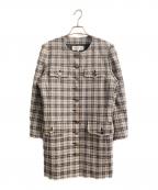 Yves Saint Laurentイヴサンローラン）の古着「ツイードチェックノーカラージャケット」｜グレー