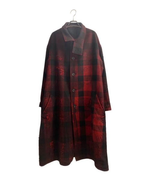 Yohji Yamamoto pour homme（ヨウジヤマモト プールオム）Yohji Yamamoto pour homme (ヨウジヤマモト プールオム) 内田漢字 総柄スタンドカラーコート レッド サイズ:1の古着・服飾アイテム