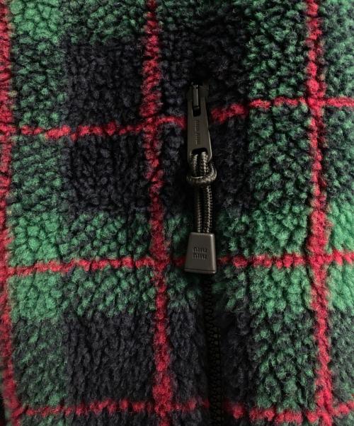 MIU MIU（ミュウミュウ）MIU MIU (ミュウミュウ) チェック柄 テディジッパージャケット レッド×グリーン サイズ:XLの古着・服飾アイテム