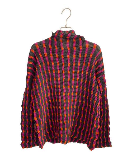 ISSEY MIYAKE（イッセイミヤケ）ISSEY MIYAKE (イッセイミヤケ) プリーツデザインシャツ ブラック ピンク サイズ:Ｍの古着・服飾アイテム