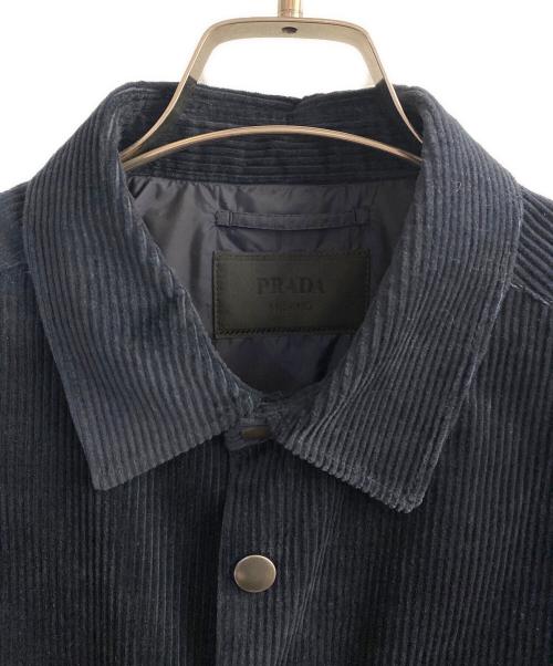 PRADA（プラダ）PRADA (プラダ)  ロゴコットンボタン長袖コーデュロイシャツ ネイビー サイズ:XLの古着・服飾アイテム