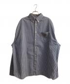 PRADAプラダ）の古着「トライアングルロゴ ブルーストライプ ヒッコリーデニムシャツ」｜ネイビー×ホワイト