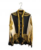 HERMESエルメス）の古着「シルク総柄シャツ」｜ブラック×イエロー