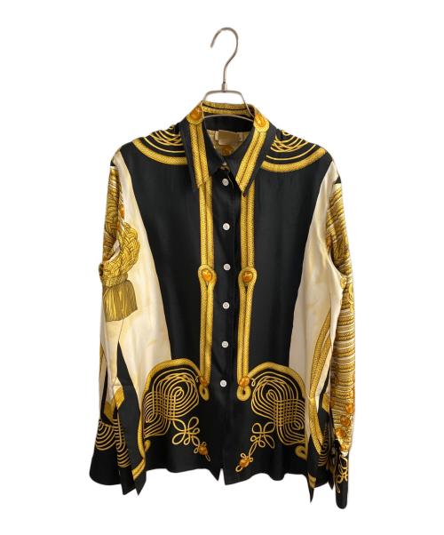 HERMES（エルメス）HERMES (エルメス) シルク総柄シャツ ブラック×イエロー サイズ:36の古着・服飾アイテム