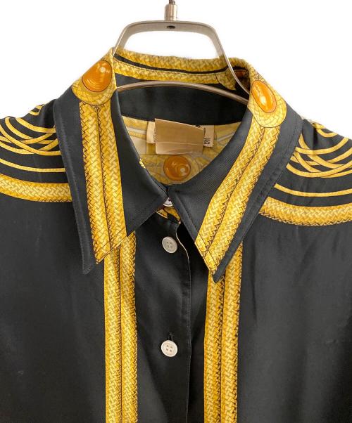HERMES（エルメス）HERMES (エルメス) シルク総柄シャツ ブラック×イエロー サイズ:36の古着・服飾アイテム