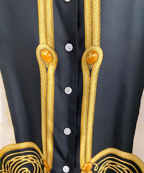 HERMES（エルメス）HERMES (エルメス) シルク総柄シャツ ブラック×イエロー サイズ:36の古着・服飾アイテム
