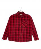 OFFWHITEオフホワイト）の古着「Oversized Logo-Appliquéd Checked Cotton-Blend Flannel SHIRT」｜レッド