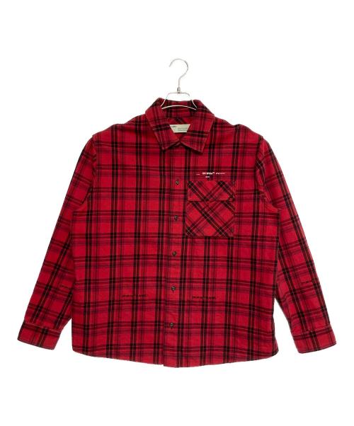OFFWHITE（オフホワイト）OFFWHITE (オフホワイト) Oversized Logo-Appliquéd Checked Cotton-Blend Flannel SHIRT レッド サイズ:XSの古着・服飾アイテム