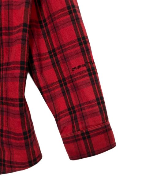 OFFWHITE（オフホワイト）OFFWHITE (オフホワイト) Oversized Logo-Appliquéd Checked Cotton-Blend Flannel SHIRT レッド サイズ:XSの古着・服飾アイテム