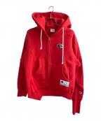 Champion×UNDERCOVERチャンピオン×アンダーカバー）の古着「リバースウィーブジップフーデッドスウェットシャツ」｜レッド