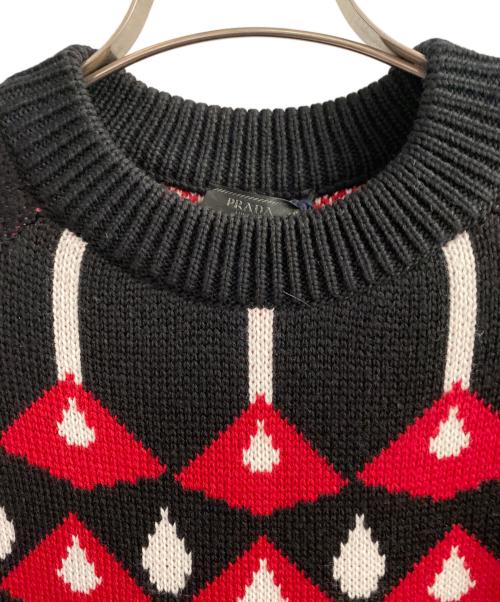 PRADA（プラダ）PRADA (プラダ) ジャガードニットセーター ブラック サイズ:48の古着・服飾アイテム