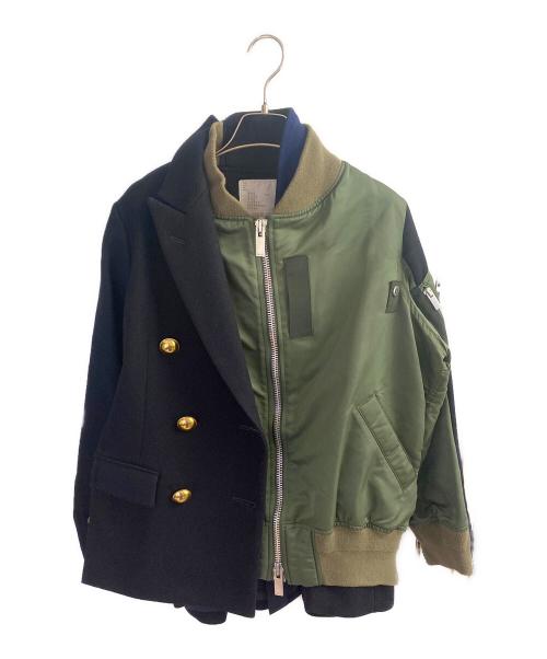 sacai（サカイ）sacai (サカイ) MA-1 ダブルジャケット ドッキングブルゾン グリーン×ネイビー サイズ:1の古着・服飾アイテム