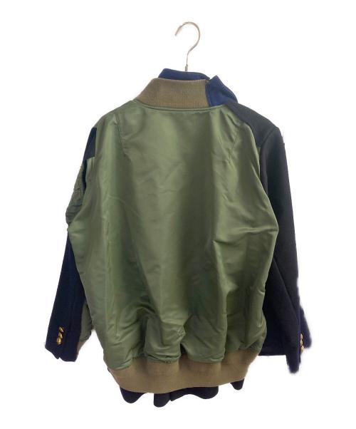 sacai（サカイ）sacai (サカイ) MA-1 ダブルジャケット ドッキングブルゾン グリーン×ネイビー サイズ:1の古着・服飾アイテム