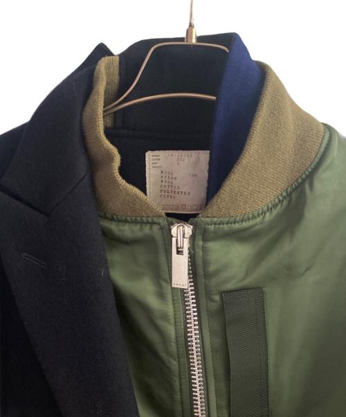 sacai（サカイ）sacai (サカイ) MA-1 ダブルジャケット ドッキングブルゾン グリーン×ネイビー サイズ:1の古着・服飾アイテム