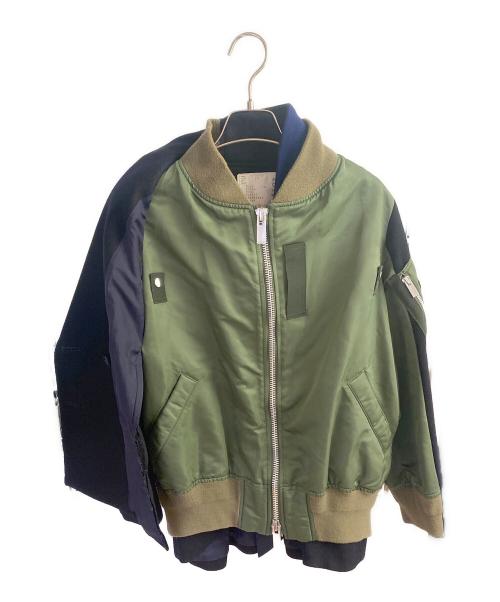 sacai（サカイ）sacai (サカイ) MA-1 ダブルジャケット ドッキングブルゾン グリーン×ネイビー サイズ:1の古着・服飾アイテム