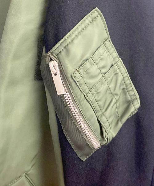 sacai（サカイ）sacai (サカイ) MA-1 ダブルジャケット ドッキングブルゾン グリーン×ネイビー サイズ:1の古着・服飾アイテム