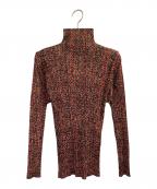 PLEATS PLEASEプリーツプリーズ）の古着「総柄モックネックカットソー」｜ブラウン