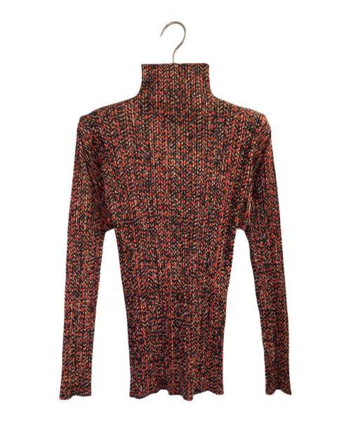 PLEATS PLEASE（プリーツプリーズ）PLEATS PLEASE (プリーツプリーズ) 総柄モックネックカットソー ブラウン サイズ:3の古着・服飾アイテム