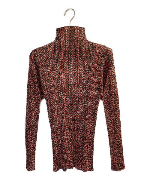 PLEATS PLEASE（プリーツプリーズ）PLEATS PLEASE (プリーツプリーズ) 総柄モックネックカットソー ブラウン サイズ:3の古着・服飾アイテム