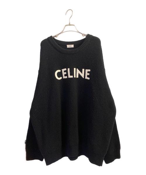 CELINE（セリーヌ）CELINE (セリーヌ) ロゴパッチオーバーサイズニットセーター ブラック サイズ:Lの古着・服飾アイテム