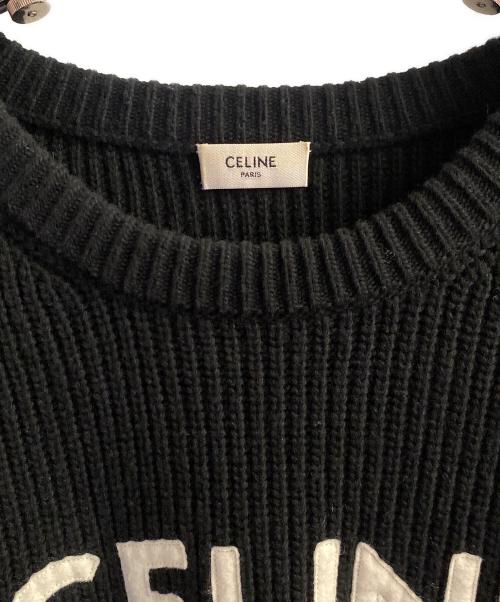 CELINE（セリーヌ）CELINE (セリーヌ) ロゴパッチオーバーサイズニットセーター ブラック サイズ:Lの古着・服飾アイテム