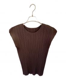 PLEATS PLEASE（プリーツプリーズ）の古着「プリーツノースリーブカットソー」｜ブラウン