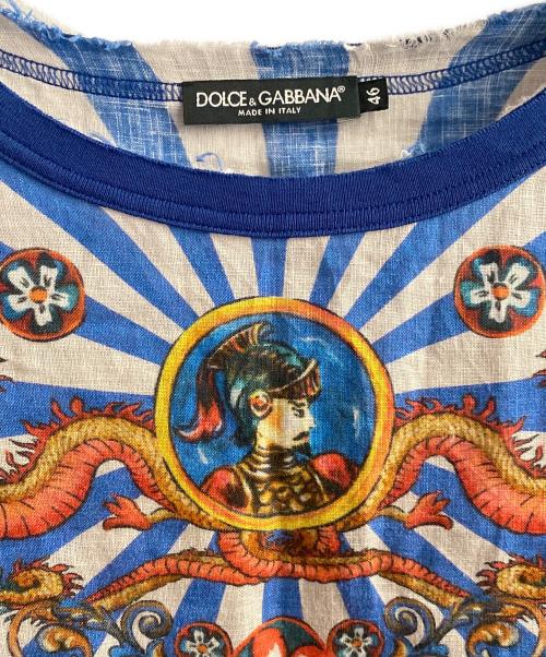 DOLCE & GABBANA（ドルチェ＆ガッバーナ）DOLCE & GABBANA (ドルチェ＆ガッバーナ) Multicolor Abstract Printed Linen Fray Detail Oversized T-Shirt  マルチカラー サイズ:46の古着・服飾アイテム