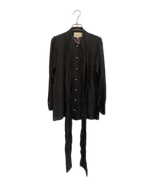GUCCI（グッチ）GUCCI (グッチ) ブラックシルクシャツ ブラック サイズ:38の古着・服飾アイテム