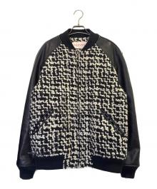 VALENTINO（ヴァレンティノ）の古着「アームレザー ツイードボンバージャケット」｜ホワイト×ブラック
