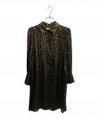 Saint Laurent Parisサンローランパリ）の古着「Black and metallic gold leopard print collared long-sleeve dress/レオパードシアー ロングスリーブ シャツワンピース」｜ブラック×ゴールド