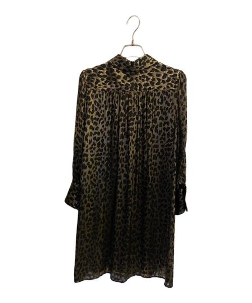 Saint Laurent Paris（サンローランパリ）Saint Laurent Paris Black and metallic gold leopard print collared long-sleeve dress/レオパードシアー ロングスリーブ シャツワンピース サイズ:36の古着・服飾アイテム