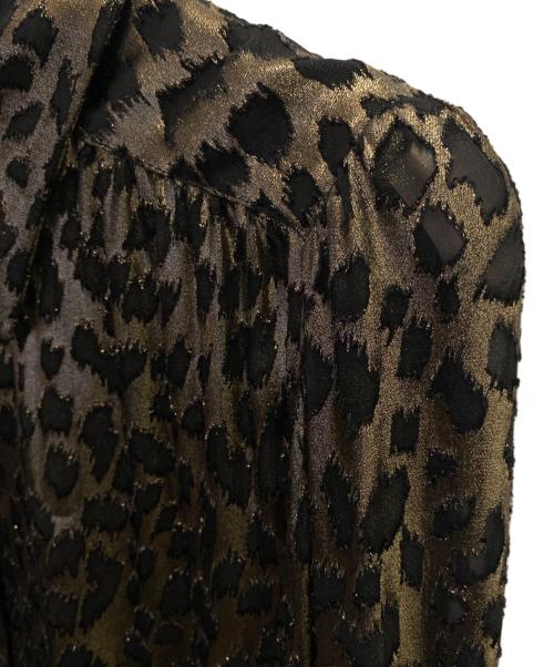 Saint Laurent Paris（サンローランパリ）Saint Laurent Paris Black and metallic gold leopard print collared long-sleeve dress/レオパードシアー ロングスリーブ シャツワンピース サイズ:36の古着・服飾アイテム