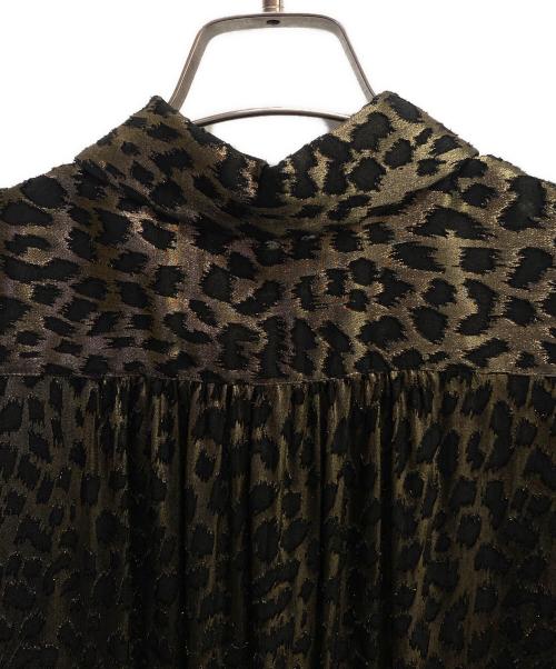 Saint Laurent Paris（サンローランパリ）Saint Laurent Paris Black and metallic gold leopard print collared long-sleeve dress/レオパードシアー ロングスリーブ シャツワンピース サイズ:36の古着・服飾アイテム