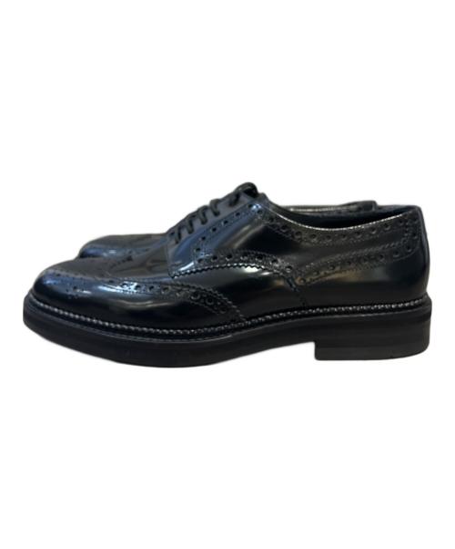 EMPORIO ARMANI（エンポリオ アルマーニ）EMPORIO ARMANI (エンポリオ アルマーニ) ファー付 メダリオン ダービーシューズ ブラック サイズ:6の古着・服飾アイテム