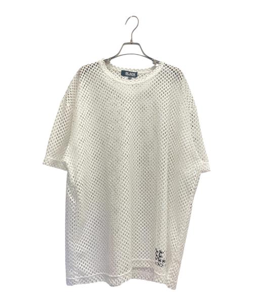 BLACK COMME des GARCONS（ブラックコムデギャルソン）BLACK COMME des GARCONS (ブラックコムデギャルソン) ロゴプリント メッシュカットソー ホワイト サイズ:Mの古着・服飾アイテム