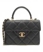 CHANELシャネル）の古着「マトラッセ トップハンドル ミニ フラップ バッグ/Matelasse Top handle Mini Flap Bag Chain Shoulder」｜ブラック×ゴールド金具