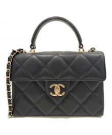 CHANEL（シャネル）の古着「マトラッセ トップハンドル ミニ フラップ バッグ/Matelasse Top handle Mini Flap Bag Chain Shoulder」｜ブラック×ゴールド金具