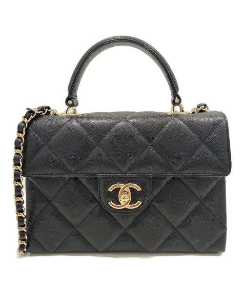 CHANEL（シャネル）CHANEL (シャネル) マトラッセ トップハンドル ミニ フラップ バッグ/Matelasse Top handle Mini Flap Bag Chain Shoulder ブラック×ゴールド金具 サイズ:21の古着・服飾アイテム
