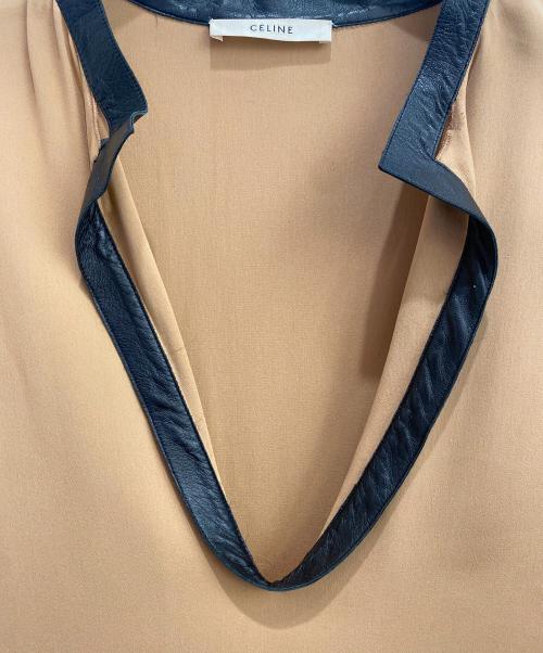 CELINE（セリーヌ）CELINE (セリーヌ) レザー切り替えシルクワンピース ベージュ サイズ:38の古着・服飾アイテム