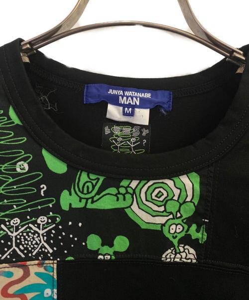 JUNYA WATANABE MAN（ジュンヤワタナベマン）JUNYA WATANABE MAN (ジュンヤワタナベマン)  Lousy Livin グラフィック パッチワーク バインダーネック Tシャツ ブラック サイズ:Mの古着・服飾アイテム