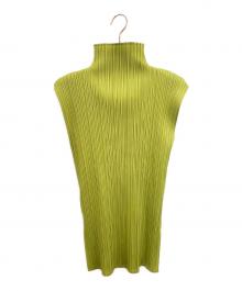 PLEATS PLEASE（プリーツプリーズ）の古着「ノースリーブカットソー」｜黄緑