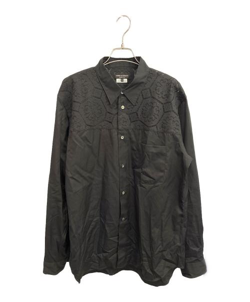 COMME des GARCONS HOMME PLUS（コムデギャルソンオムプリュス）COMME des GARCONS HOMME PLUS (コムデギャルソンオムプリュス) 綿ブロード×エステルレース幾何学柄 シャツ ブラック サイズ:Lの古着・服飾アイテム